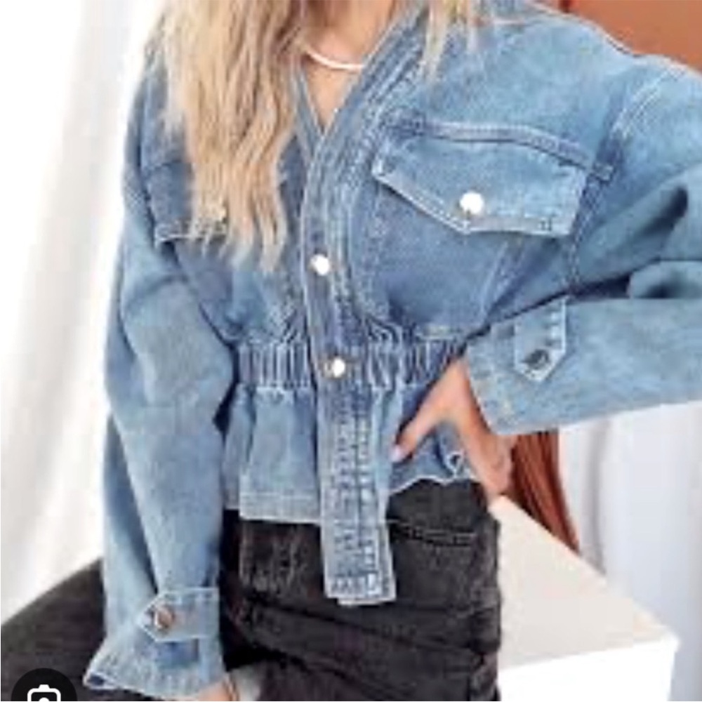 12th Tribe - cinched waist Denim Blue Women's Jacket - size small